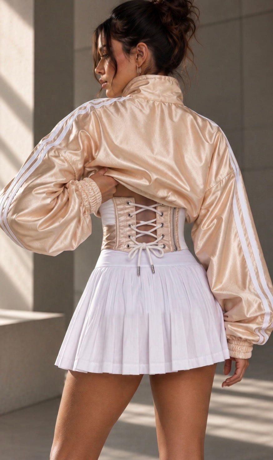 ETICRUE CHAMPAGNE CORSET TRACK JACKET