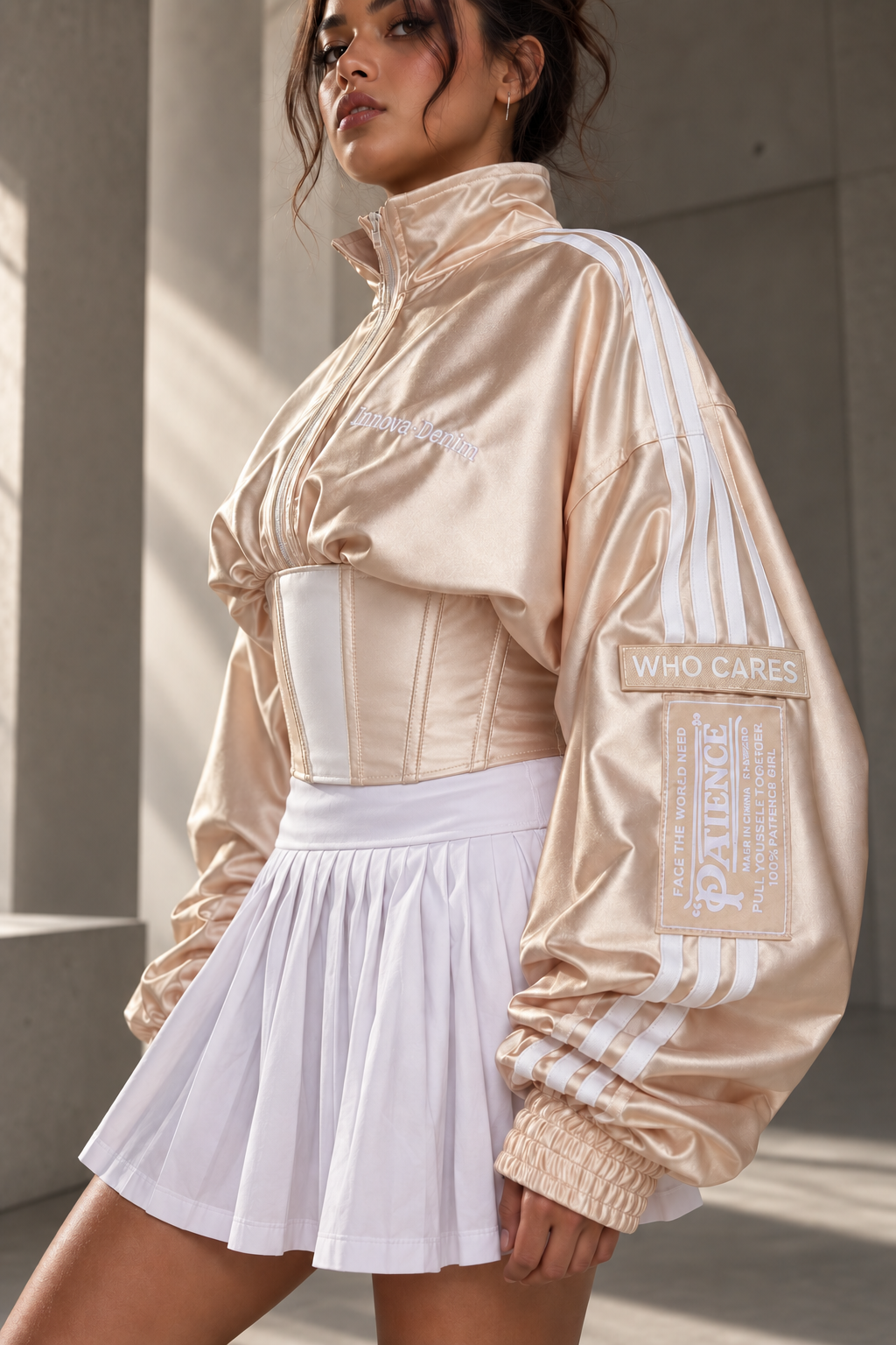 ETICRUE CHAMPAGNE CORSET TRACK JACKET