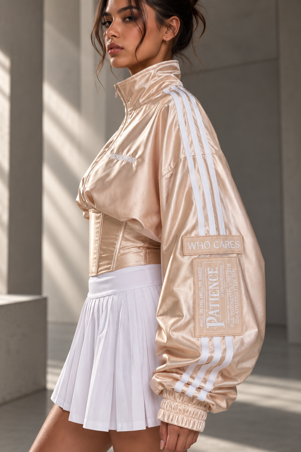 ETICRUE CHAMPAGNE CORSET TRACK JACKET