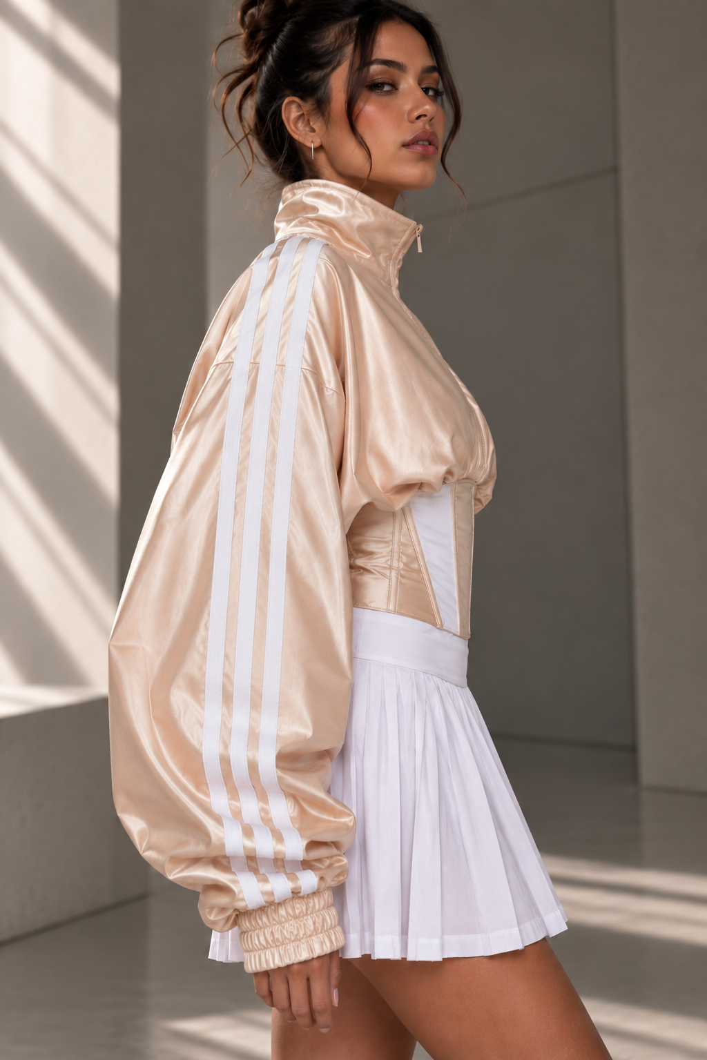 ETICRUE CHAMPAGNE CORSET TRACK JACKET