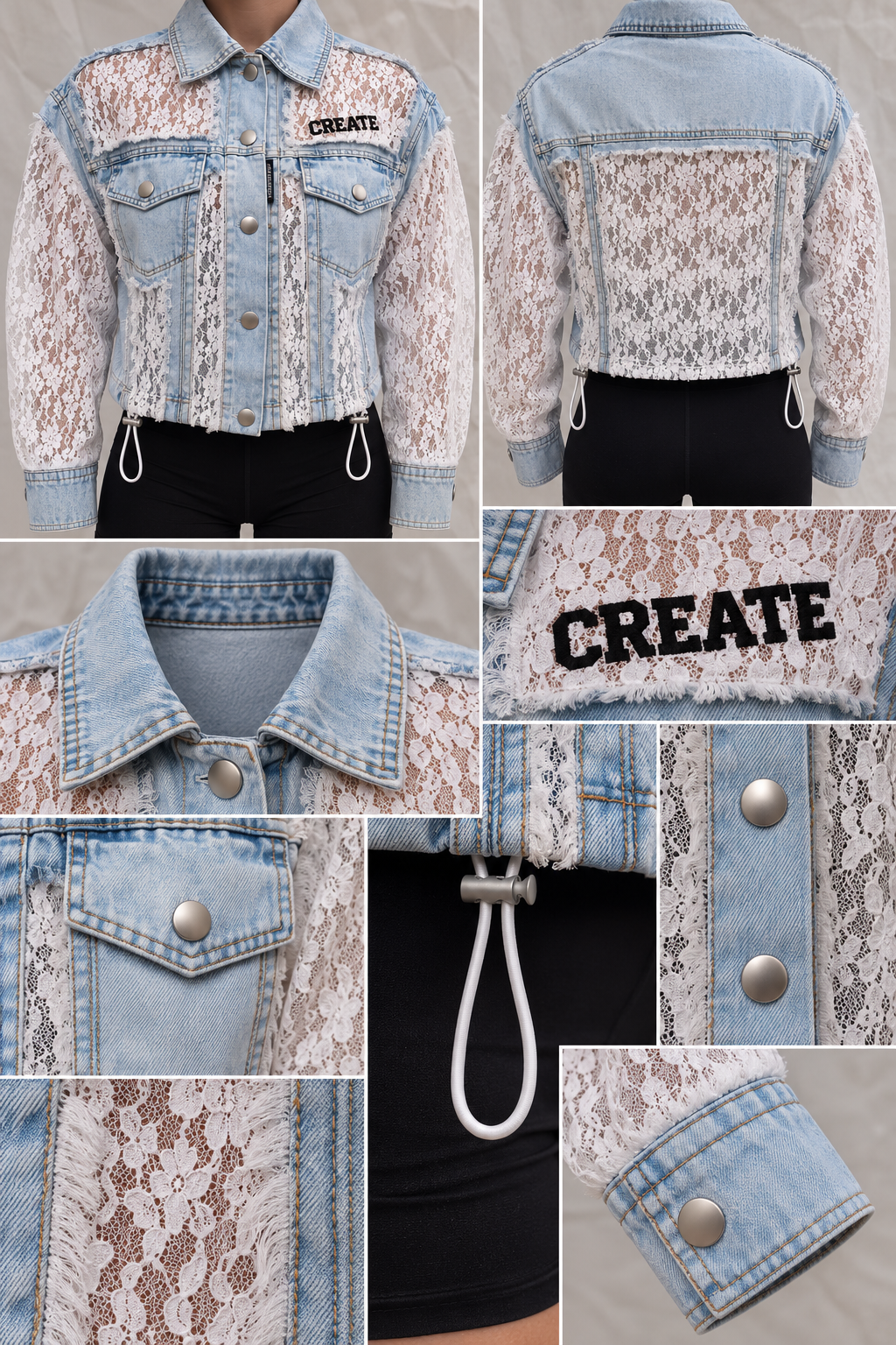 ETICRUE Wild Rose Lace Denim Jacket