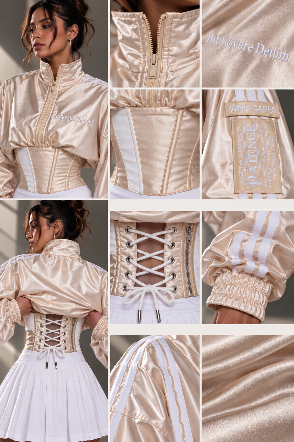 ETICRUE CHAMPAGNE CORSET TRACK JACKET